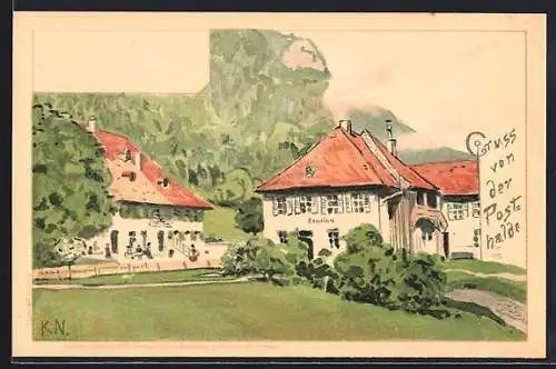 Lithographie Breitnau, Gasthaus zur Posthalde