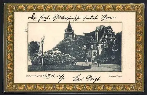 Präge-AK Hannover, Gasthof Lister-Turm, Passepartout