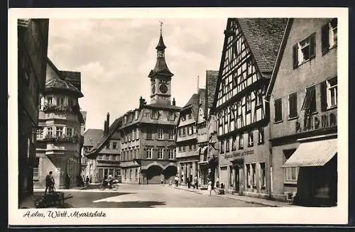 AK Aalen /Württ., Metzgerei und Gasthaus zum Schwanen am Marktplatz