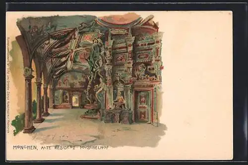 Lithographie München, Alte Residenz, Muschelhof