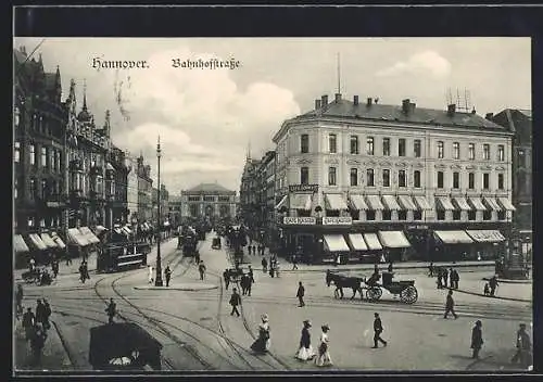 AK Hannover, Strassenbahnen in der Bahnhofstrasse