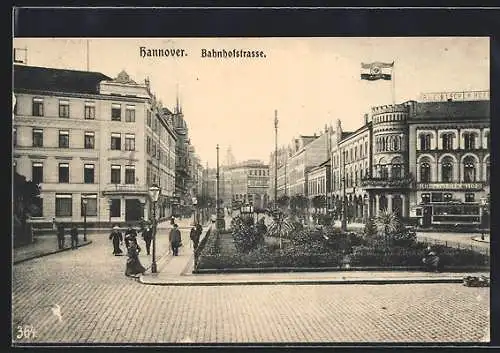 AK Hannover, Bahnhofstrasse mit Hotel Rheinischer Hof