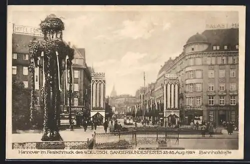 AK Hannover, Geschmückte Bahnhofstrasse während des 9. Dt. Sängerfestes 1924