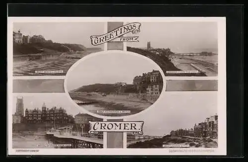 AK Cromer, Hotel de Paris, West Beach & Cliffs