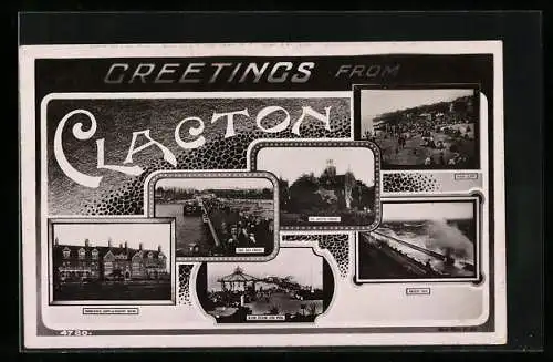 AK Clacton, Middlesex Convalescent Home, The Sea Front, Band Stand and Pier, Priory, West Cliff