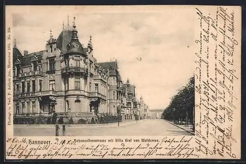 AK Hannover, Hohenzollernstrasse mit Villa Graf von Waldersee