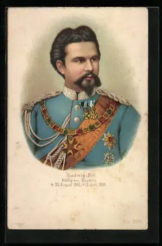 Künstler-AK König Ludwig II. von Bayern in Uniform mit Orden