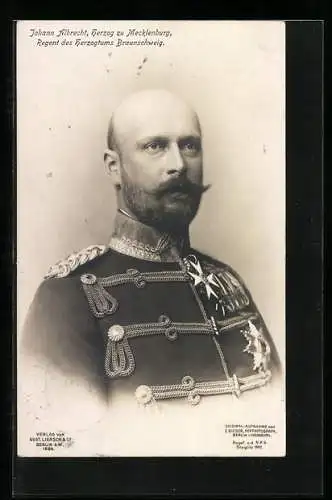 AK Porträt von Herzog Johann Albrecht von Mecklenburg in Uniform