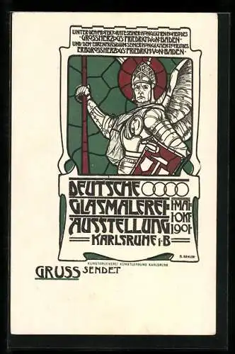 Künstler-AK Karlsruhe i. B., Deutsche Glasmalereiausstellung 1901, Ritter in Rüstung, Künstlerbund Karlsruhe
