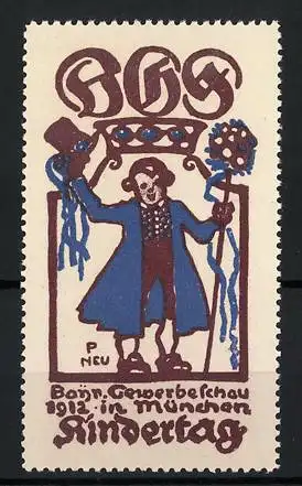 Künstler-Reklamemarke Paul Neu, München, Kindertag 1912, Knabe grüsst mit seinem gezogenen Hut