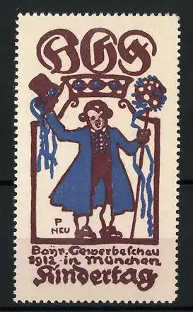 Künstler-Reklamemarke Paul Neu, München, Kindertag 1912, Knabe grüsst mit seinem gezogenen Hut
