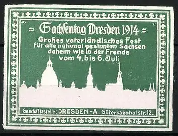Präge-Reklamemarke Dresden, Sachsentag 1914, Stadtsilhouette