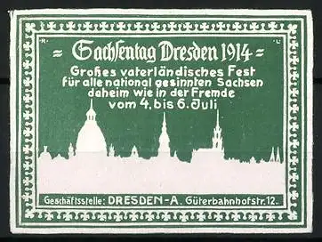 Präge-Reklamemarke Dresden, Sachsentag 1914, Stadtsilhouette