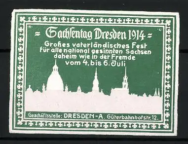 Präge-Reklamemarke Dresden, Sachsentag 1914, Stadtsilhouette