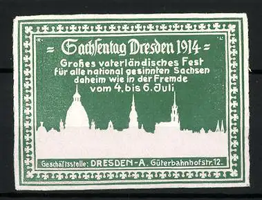 Präge-Reklamemarke Dresden, Sachsentag 1914, Stadtsilhouette