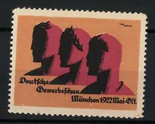 Reklamemarke München, Deutsche Gewerbeschau 1922, Messelogo Männer-Portraits