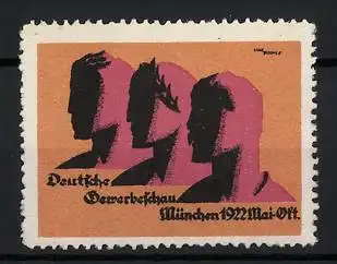 Reklamemarke München, Deutsche Gewerbeschau 1922, Messelogo Männer-Portraits