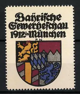 Künstler-Reklamemarke Paul Neu, München, Bayrische Gewerbeschau 1912, Wappen