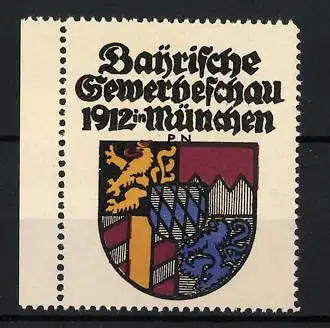 Künstler-Reklamemarke Paul Neu, München, Bayrische Gewerbeschau 1912, Wappen