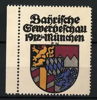 Künstler-Reklamemarke Paul Neu, München, Bayrische Gewerbeschau 1912, Wappen