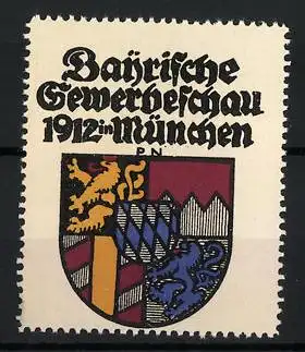 Künstler-Reklamemarke Paul Neu, München, Bayrische Gewerbeschau 1912, Wappen