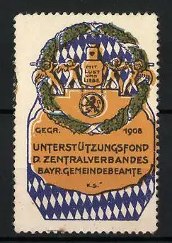 Reklamemarke Unterstützungsfond d. Zentralverbandes d. Bayr. Gemeinde-Beamten, gegr. 1908, Wappen