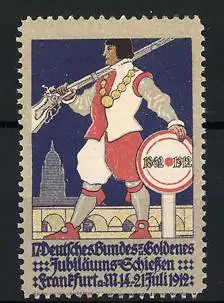 Reklamemarke Frankfurt a. M., 17. Deutsches Bundes- und Goldenes Jubiläums-Schiessen 1912, Schütze am Stadtrand