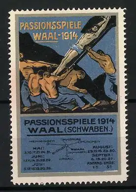 Reklamemarke Waal, Passionsspiele 1914, Landkarte, Szene der Aufführung