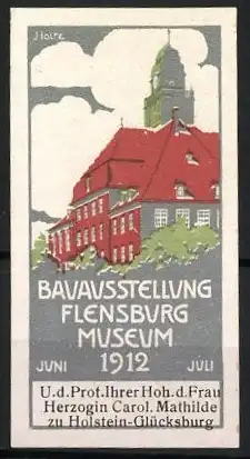 Künstler-Reklamemarke Holtz, Flensburg, Bauausstellung im Museum 1912, Museums-Ansicht