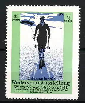 Reklamemarke Wien, Intern. Wintersport-Ausstellung 1912, Skiläufer