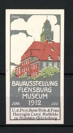 Künstler-Reklamemarke Holtz, Flensburg, Bauausstellung im Museum 1912, Museums-Ansicht