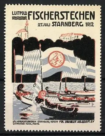 Reklamemarke Luitpold-Fischerstechen in Starnberg 1912, Schiffe vor dem Schloss