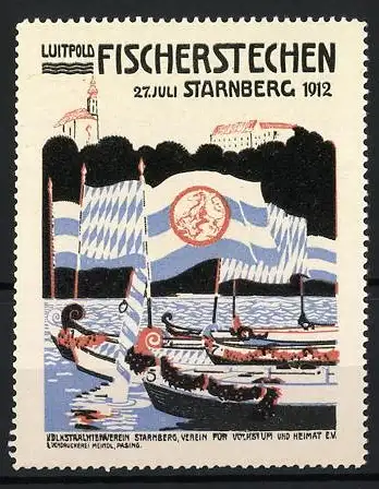 Reklamemarke Luitpold-Fischerstechen in Starnberg 1912, Schiffe vor dem Schloss