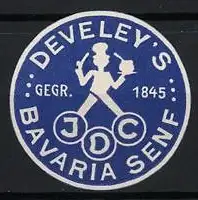 Präge-Reklamemarke Develey`s Bavaria Senf, Gegr. 1845, Firmenlogo