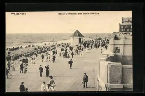 AK Westerland, Strand-Terrassen mit Musik-Pavillon