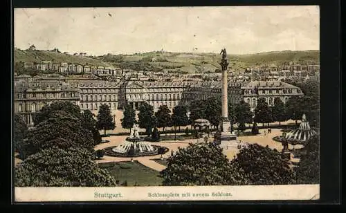 AK Stuttgart, Schlossplatz mit Schloss aus der Vogelschau