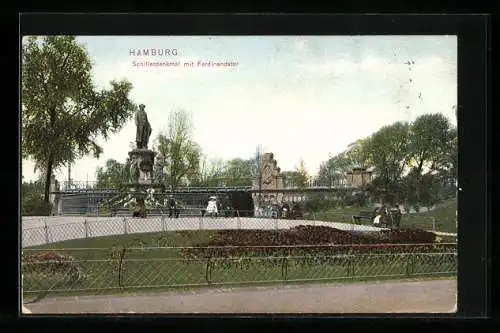 AK Hamburg, Schillerdenkmal mit Ferdinandstor