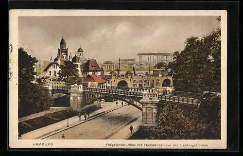 AK Hamburg-St.Pauli, Helgoländer-Allee mit Hochbahnbrücke und Landungsbrücken