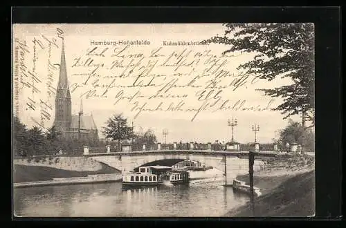 AK Hamburg-Hohenfelde, Kuhmühlenbrücke und Kirche