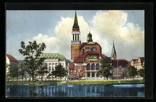 AK Kiel, Blick auf Rathaus und Stadttheater