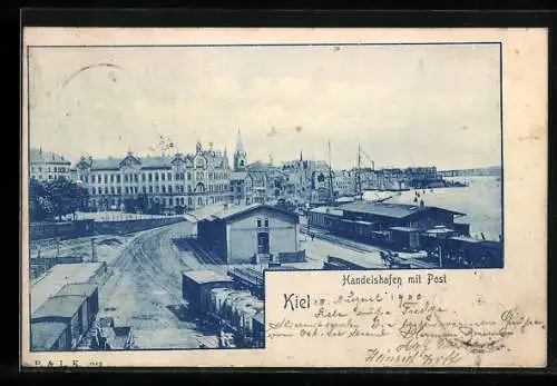 AK Kiel, Handelshafen mit Post aus der Vogelschau