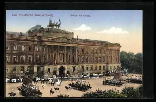 AK Braunschweig, Parade der Husaren vor dem Schloss