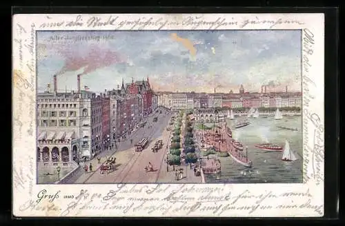 Künstler-AK Hamburg, Alter Jungfernstieg 1900