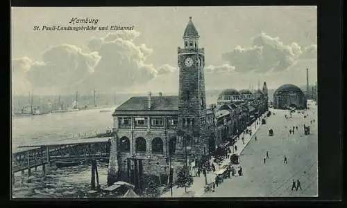 AK Hamburg-St.Pauli, St. Pauli-Landungsbrücke und Elbtunnel