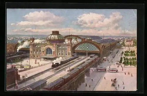 AK Dresden, Blick auf den Hauptbahnhof, Strassenbahn