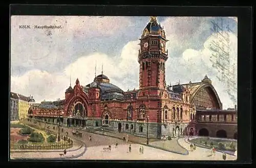 Künstler-AK Köln, Blick auf den Hauptbahnhof