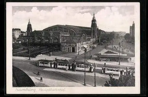 AK Hamburg-St.Georg, Hauptbahnhof mit Strassenbahnen