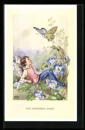 Künstler-AK Rene Cloke: The Speedwell Fairy, Elfe und Schmetterling