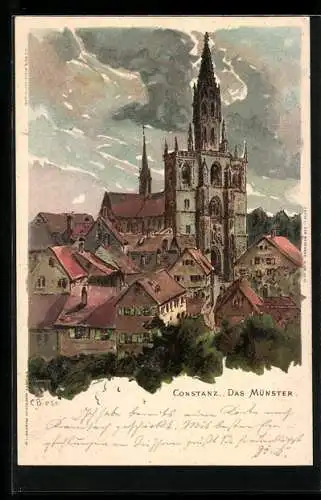 Künstler-Lithographie C.Biese: Constanz, Münster