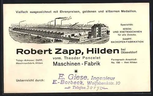 AK Hilden bei Düsseldorf, Werbekarte für Maschinenfabrik von Robert Zapp